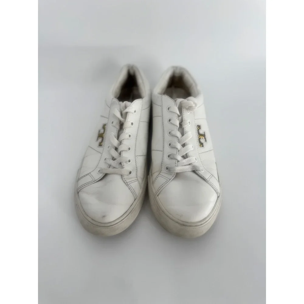 Tory Burch Amalia Sneakers Women 9.5 White Leather Gold Logo Low‎ Top